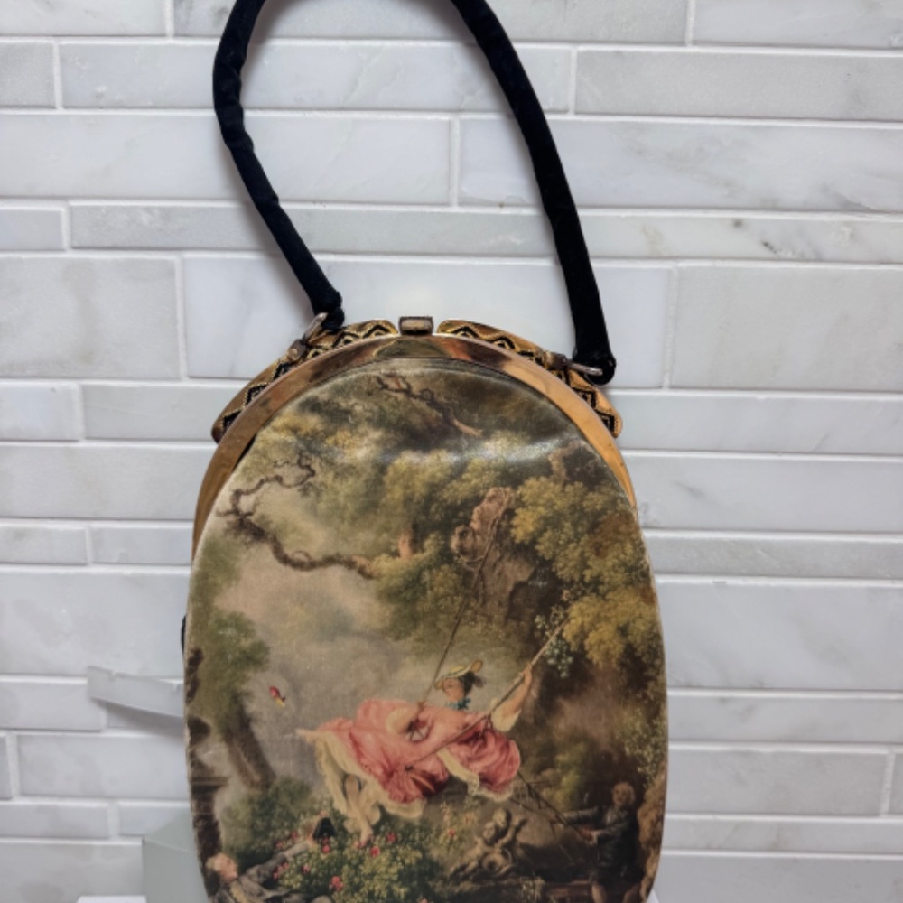Vintage Fragonard The Swing silk Tano of Madrid purse handbag Evening 50's